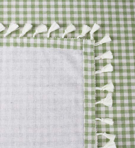 Fennco Styles Simply Striped Tassel Cotton Blend 55 x 55 Inch Tablecloth - Green Table Cover for Banquets, Holiday, Special Events, Outdoor and Home Décor