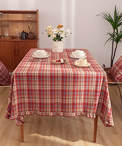 Plaid Ruffled Cotton Tablecloth