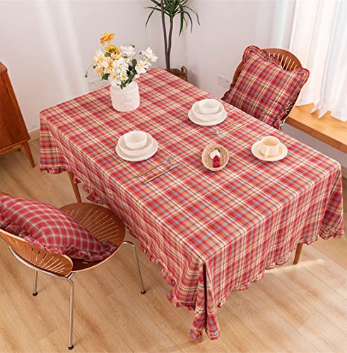 Plaid Ruffled Cotton Tablecloth