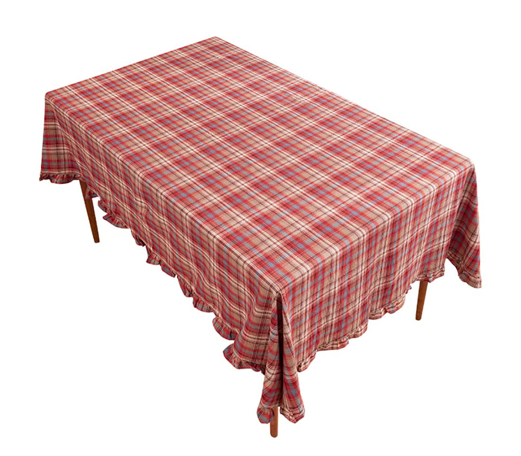 Plaid Ruffled Cotton Tablecloth
