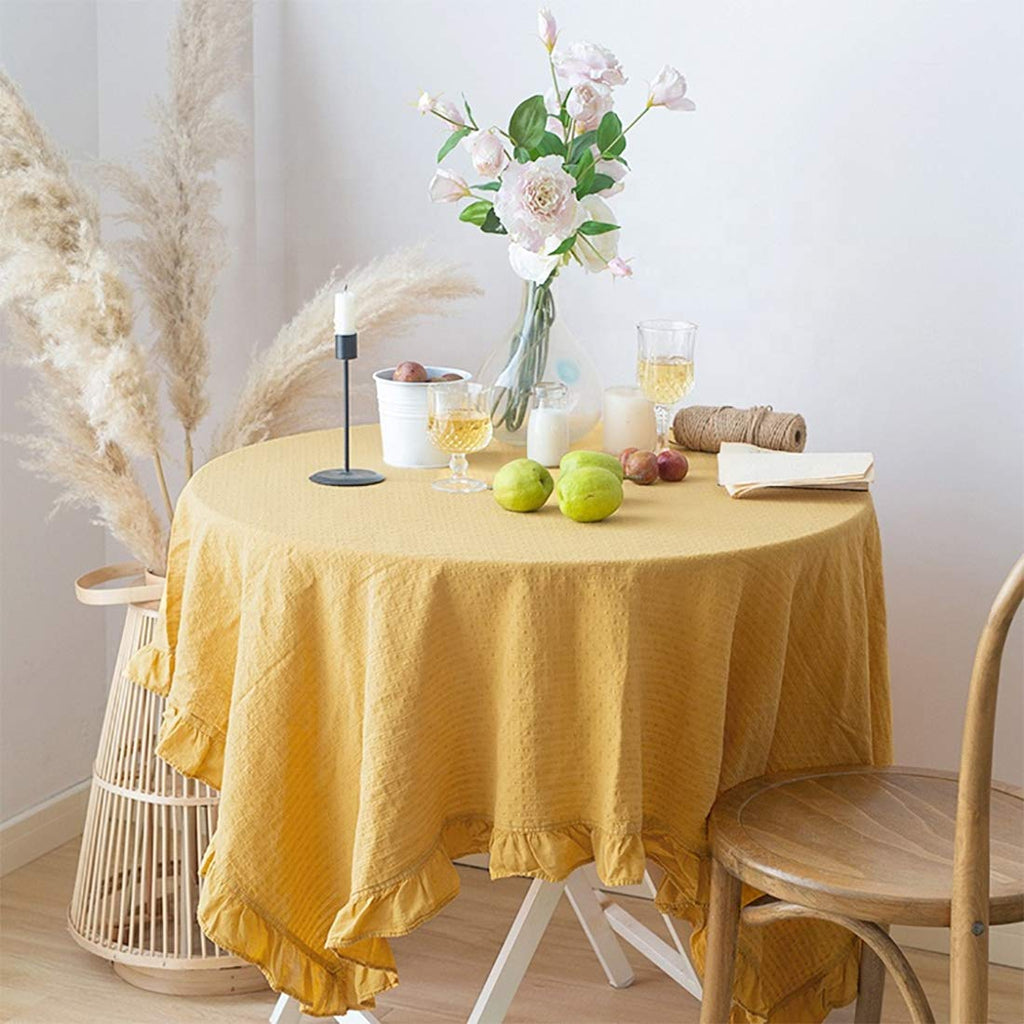 French Ruffled Cotton Tablecloth