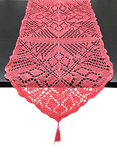 Coral Crochet Cotton Table Runner with Tassels