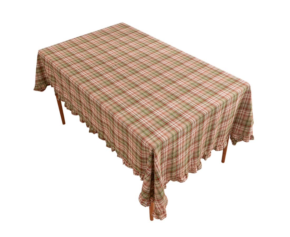 Plaid Ruffled Cotton Tablecloth