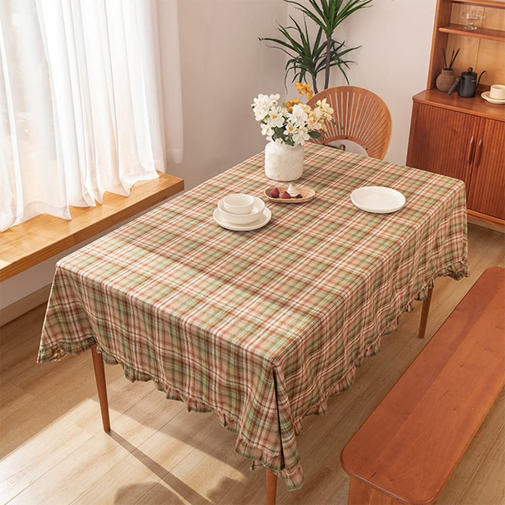 Plaid Ruffled Cotton Tablecloth