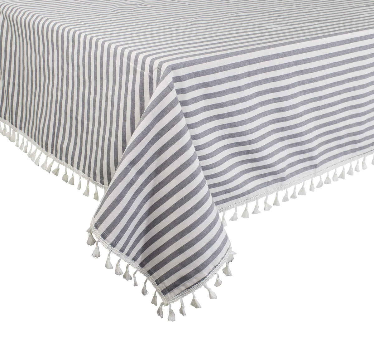 Fennco Styles Simply Striped Tassel Cotton Blend 55 x 55 Inch Tablecloth - Green Table Cover for Banquets, Holiday, Special Events, Outdoor and Home Décor