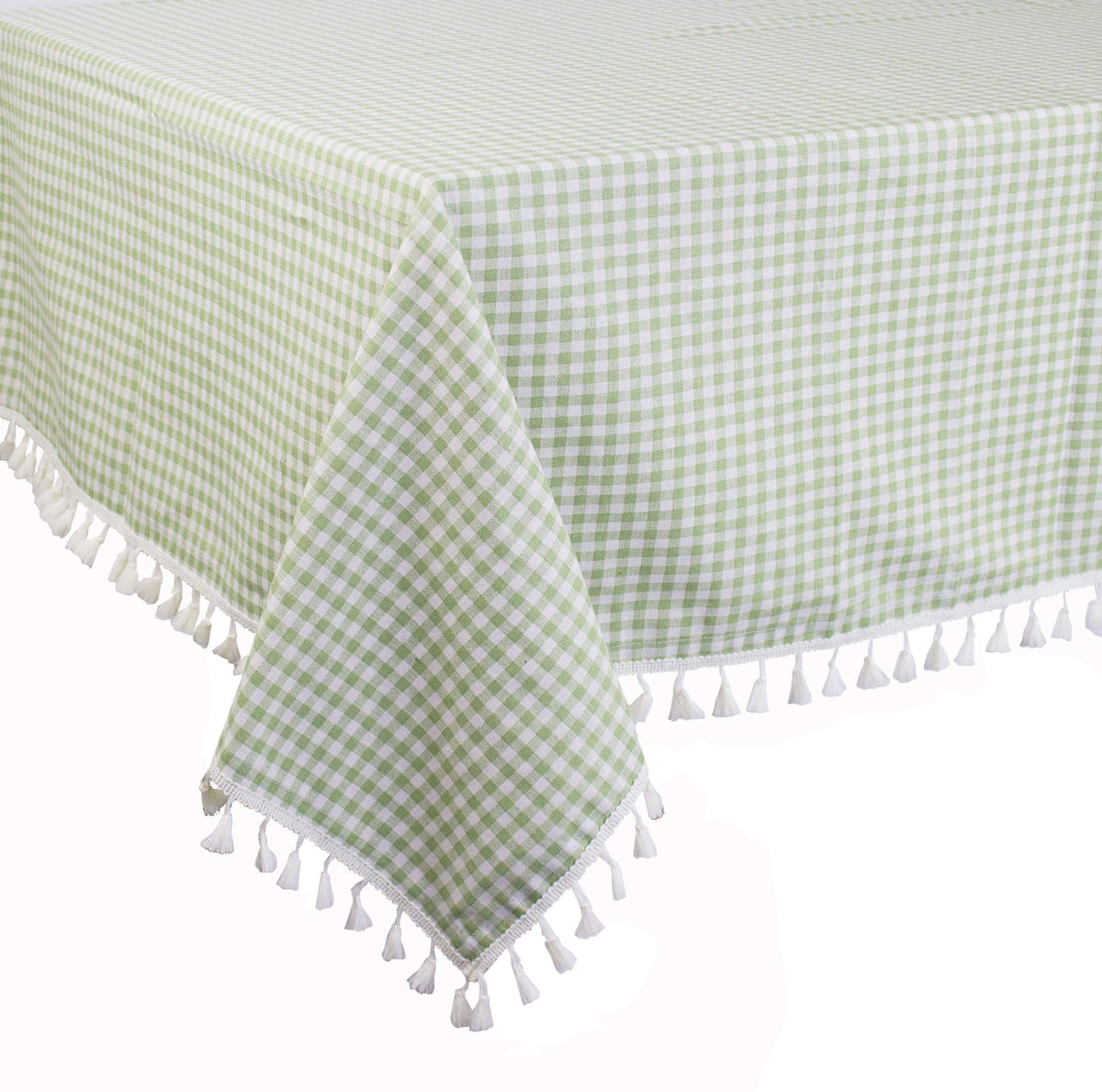 Fennco Styles Simply Striped Tassel Cotton Blend 55 x 55 Inch Tablecloth - Green Table Cover for Banquets, Holiday, Special Events, Outdoor and Home Décor