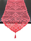 Coral Crochet Cotton Table Runner with Tassels