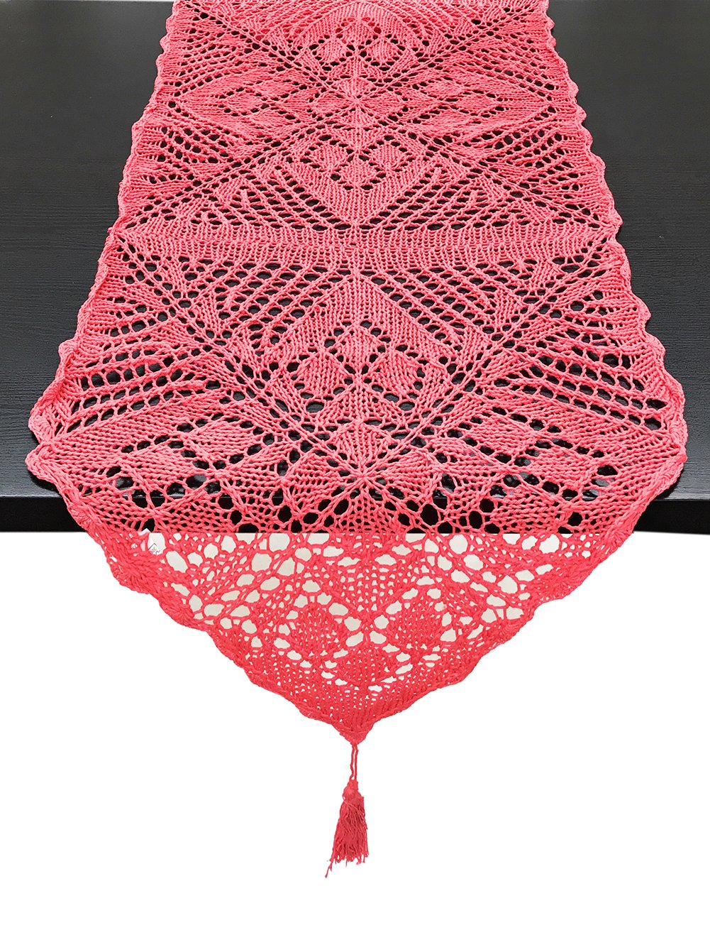 Coral Crochet Cotton Table Runner with Tassels