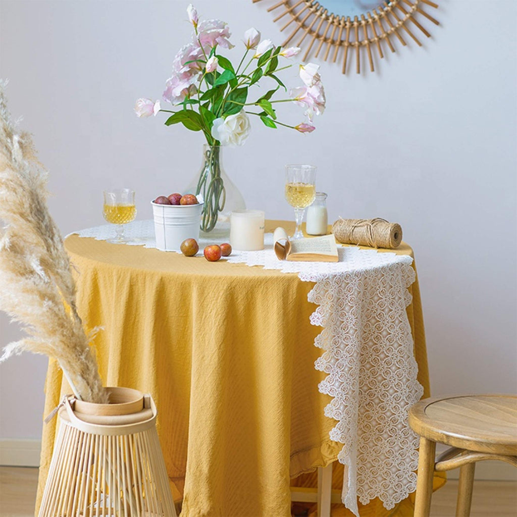 White Floral Lace Table Runner — 14 × 71 Inches