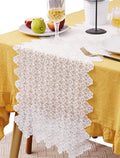 White Floral Lace Table Runner — 14 × 71 Inches