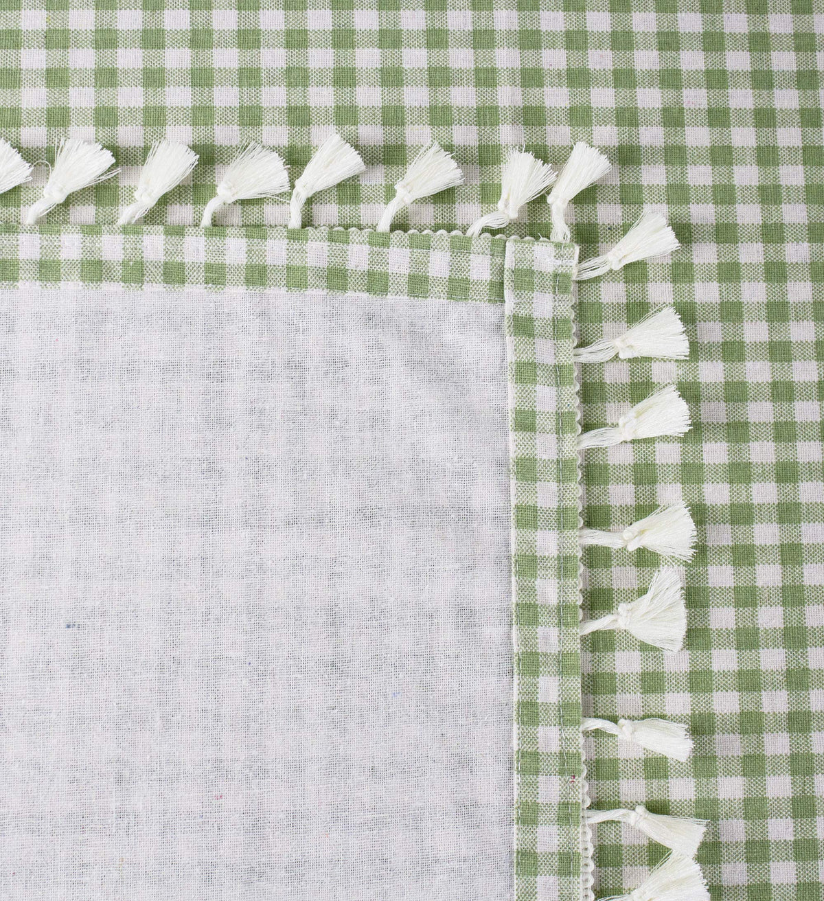 Fennco Styles Simply Striped Tassel Cotton Blend 55 x 55 Inch Tablecloth - Green Table Cover for Banquets, Holiday, Special Events, Outdoor and Home Décor