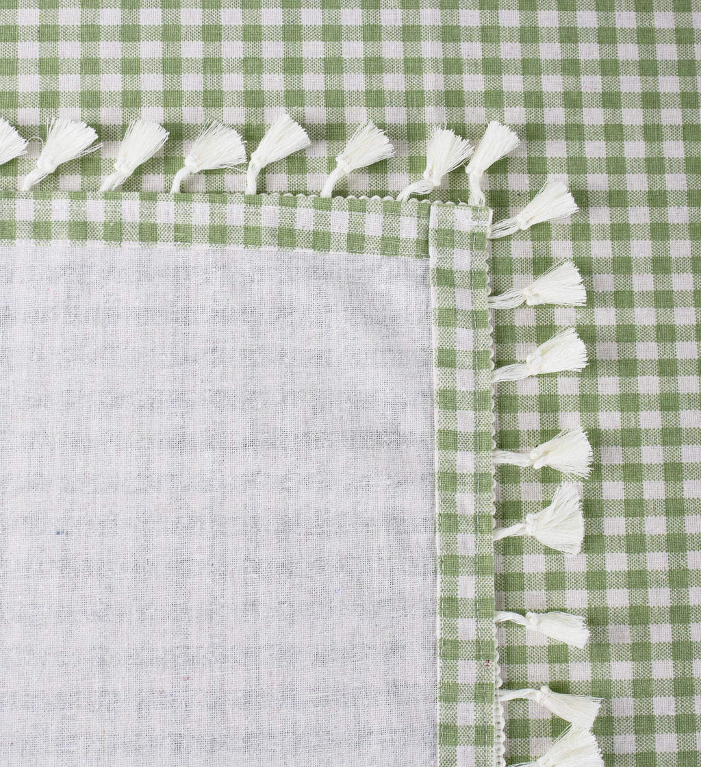 Fennco Styles Simply Striped Tassel Cotton Blend 55 x 55 Inch Tablecloth - Green Table Cover for Banquets, Holiday, Special Events, Outdoor and Home Décor