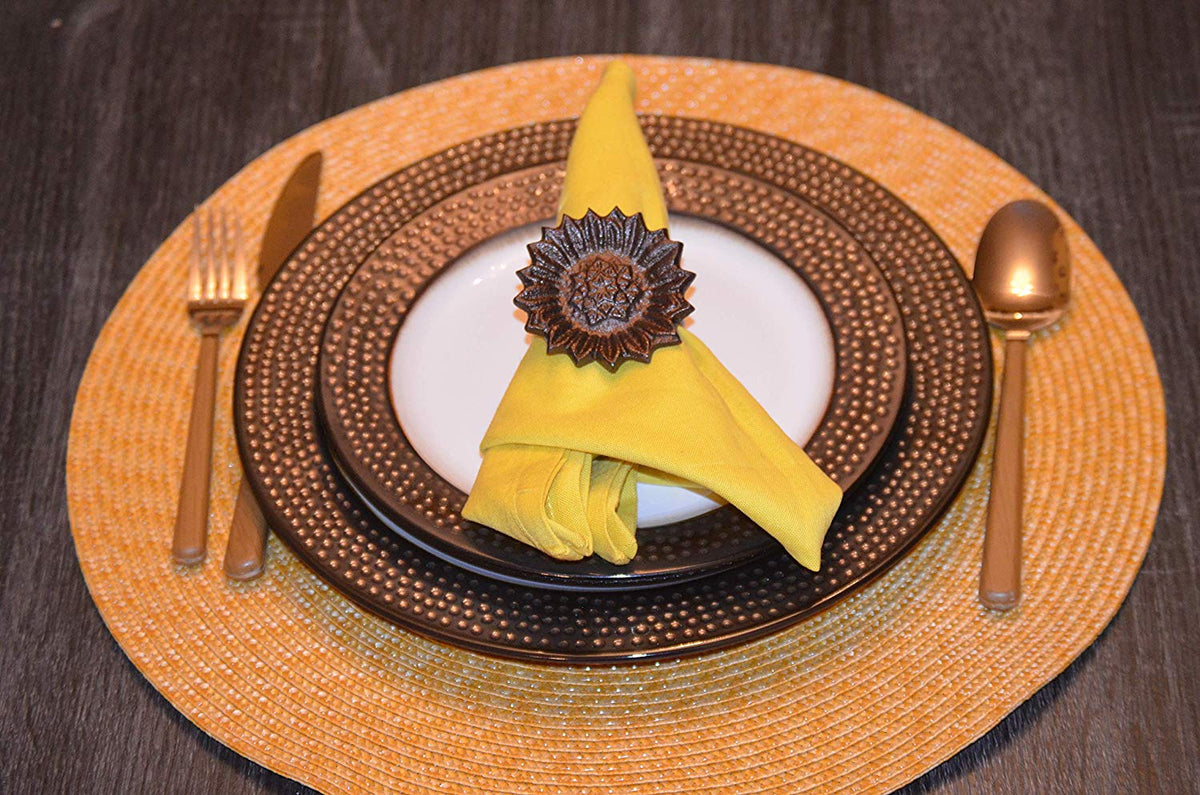 Antique Sunflower Napkin Rings — Set of 4