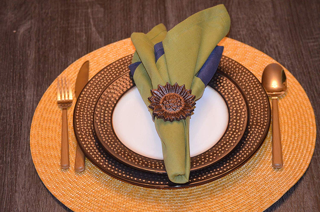Antique Sunflower Napkin Rings — Set of 4