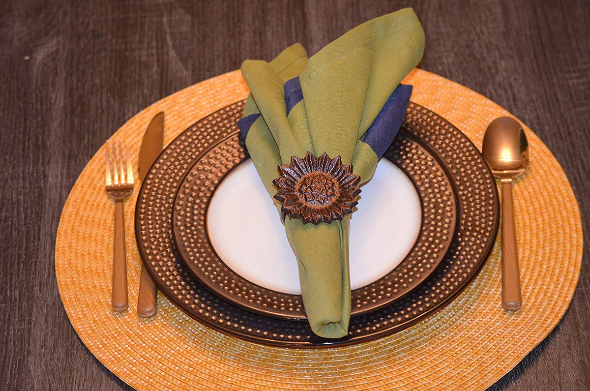 Antique Sunflower Napkin Rings — Set of 4