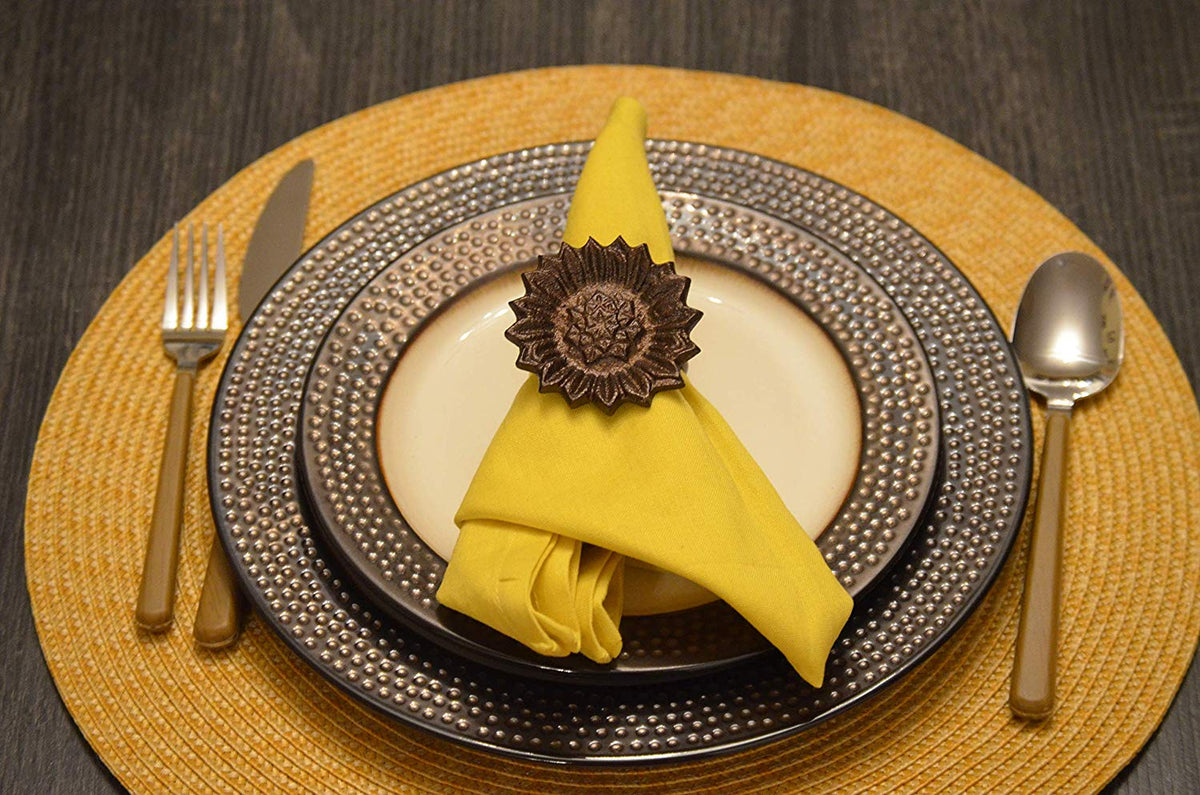 Antique Sunflower Napkin Rings — Set of 4