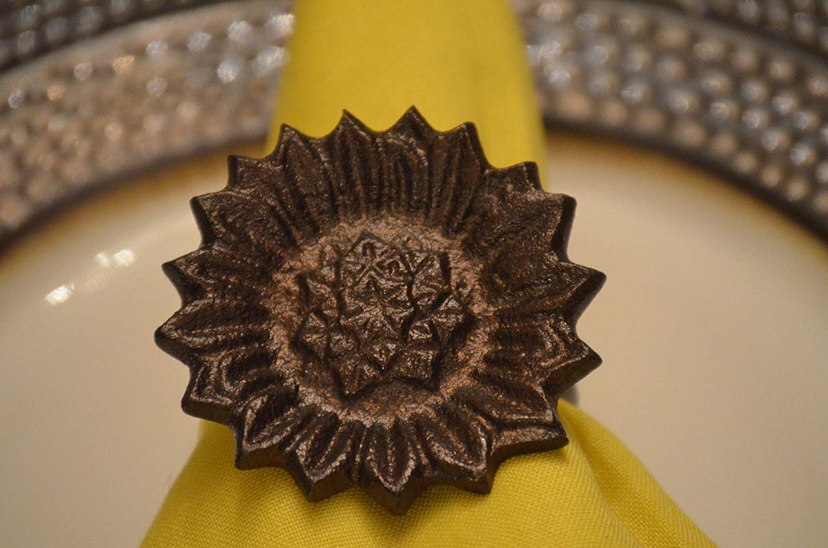 Antique Sunflower Napkin Rings — Set of 4