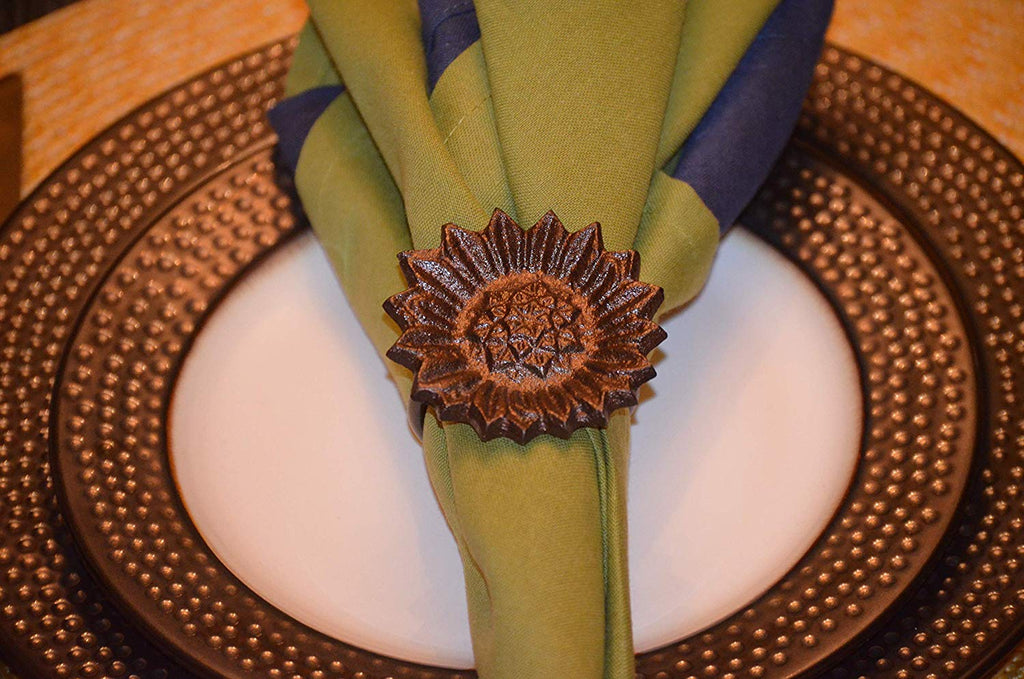 Antique Sunflower Napkin Rings — Set of 4