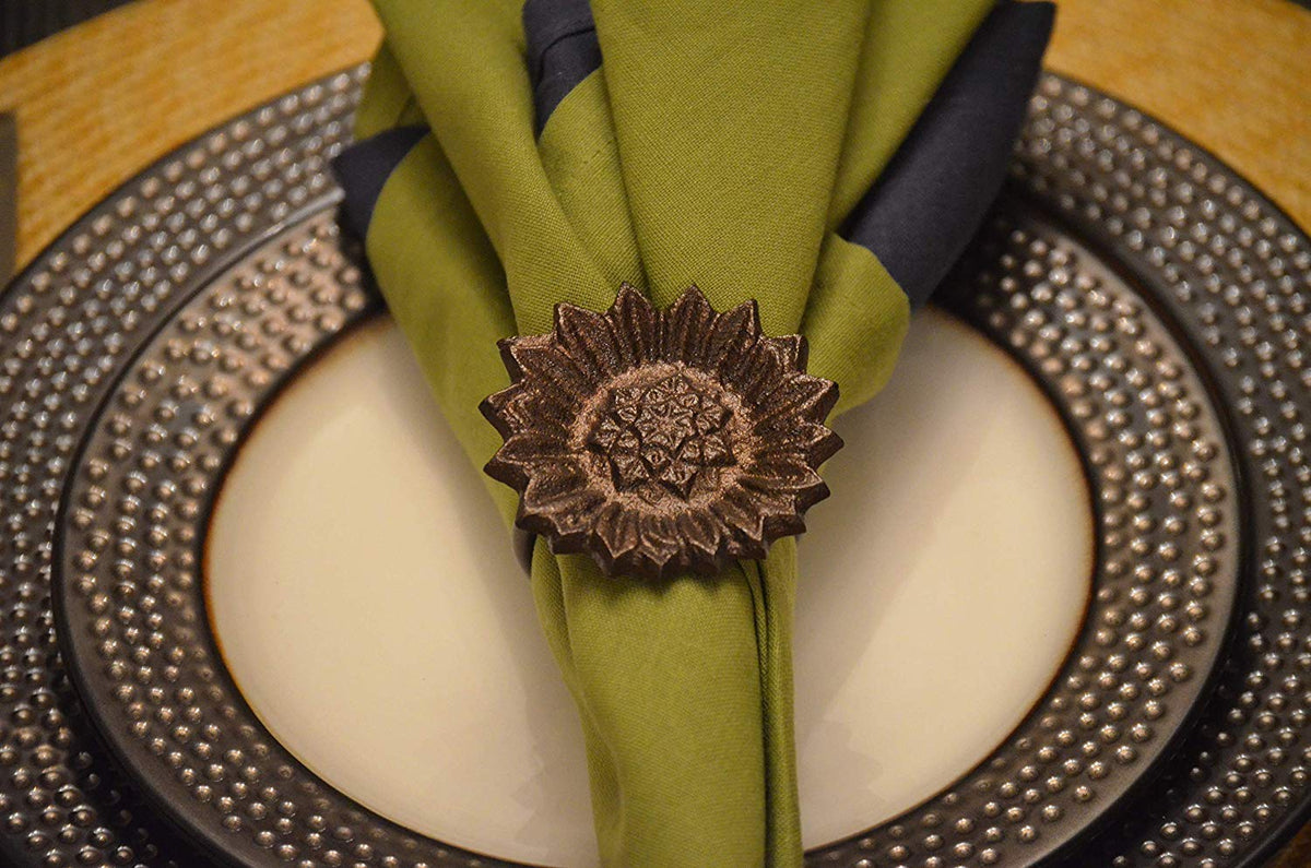 Antique Sunflower Napkin Rings — Set of 4